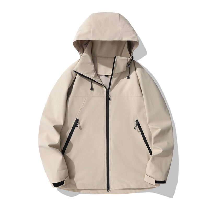 Damen wasserabweisende Outdoor-Jacke mit verstellbarem Kapuzenkragen und funktionalen Reißverschlusstaschen