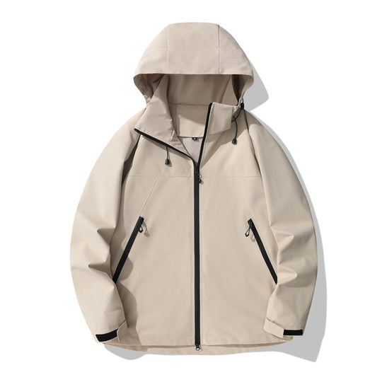 Damen wasserabweisende Outdoor-Jacke mit verstellbarem Kapuzenkragen und funktionalen Reißverschlusstaschen