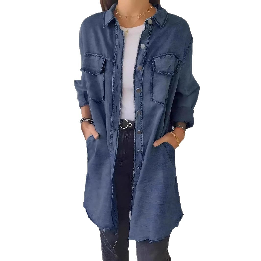 Damen Lässige Denim-Hemdjacke