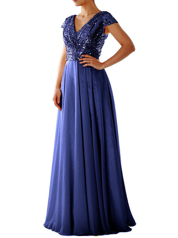 Damen Kleider V-Ausschnitt Paillette Chiffon Paneel Maxi Kleid