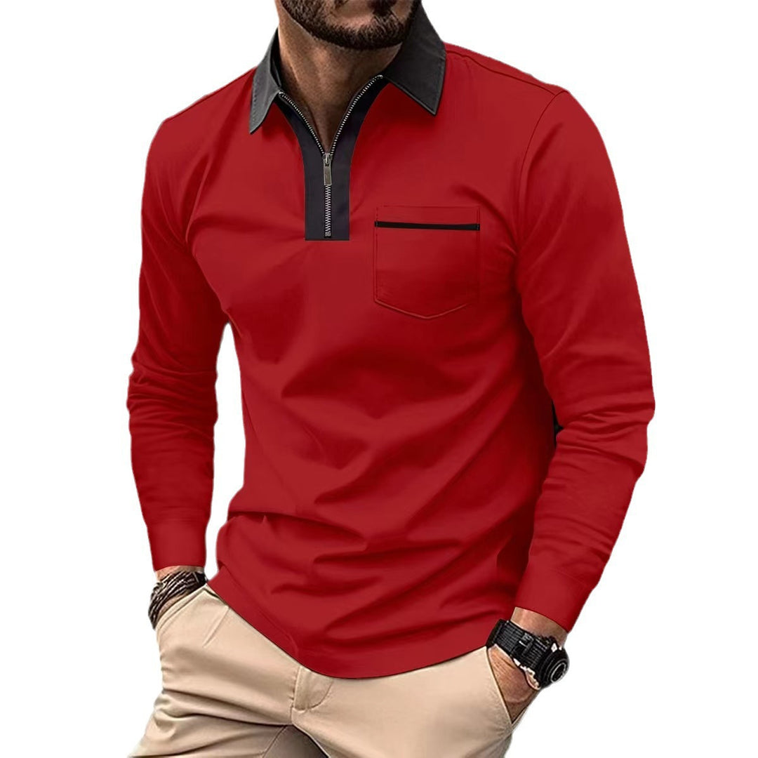 Herren Langarm-Poloshirt mit Halbzip, Kontrastkragen & Brusttasche Shop Nory