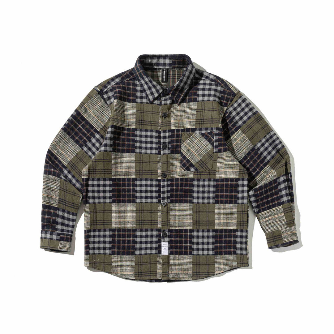 Herren Karierter Patchwork-Flanell-Overshirt mit Brusttasche Shop Nory