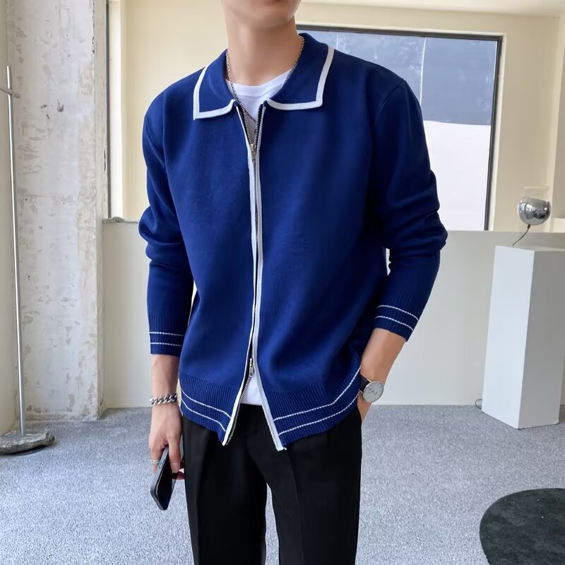 Herren Modische Strickjacke mit Kontrastkragen Shop Nory