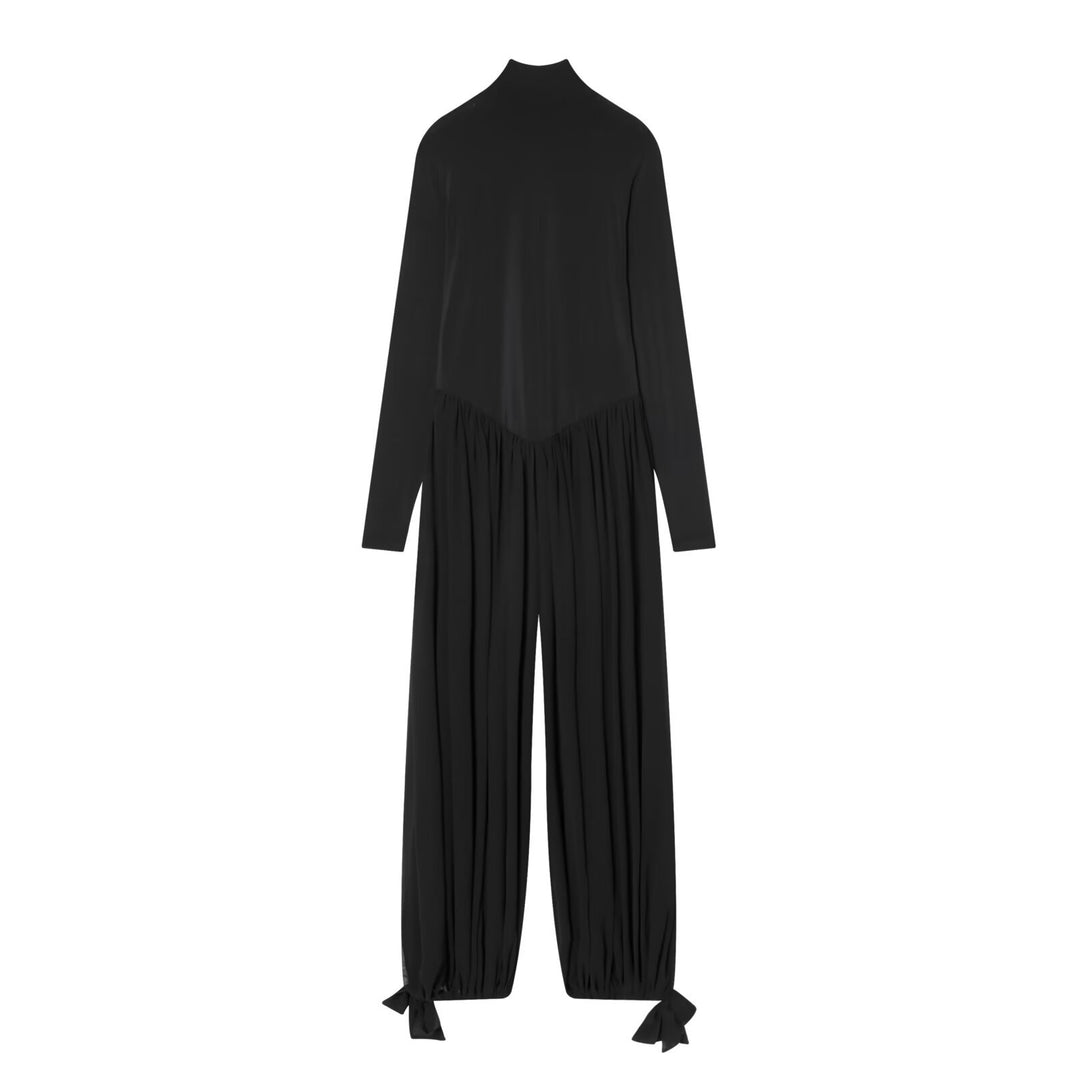 Damen Jumpsuit mit Stehkragen, weitem Plissee-Hosenbein und Knöchel-Bindebändern Shop Nory