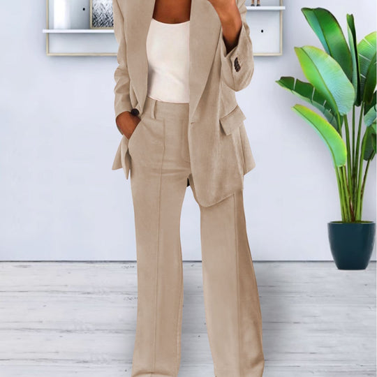 Damen Zweiteiliges Business-Casual Tailoring-Set mit Longline-Blazer und weitem Bundfalten-Hosenbein Shop Nory