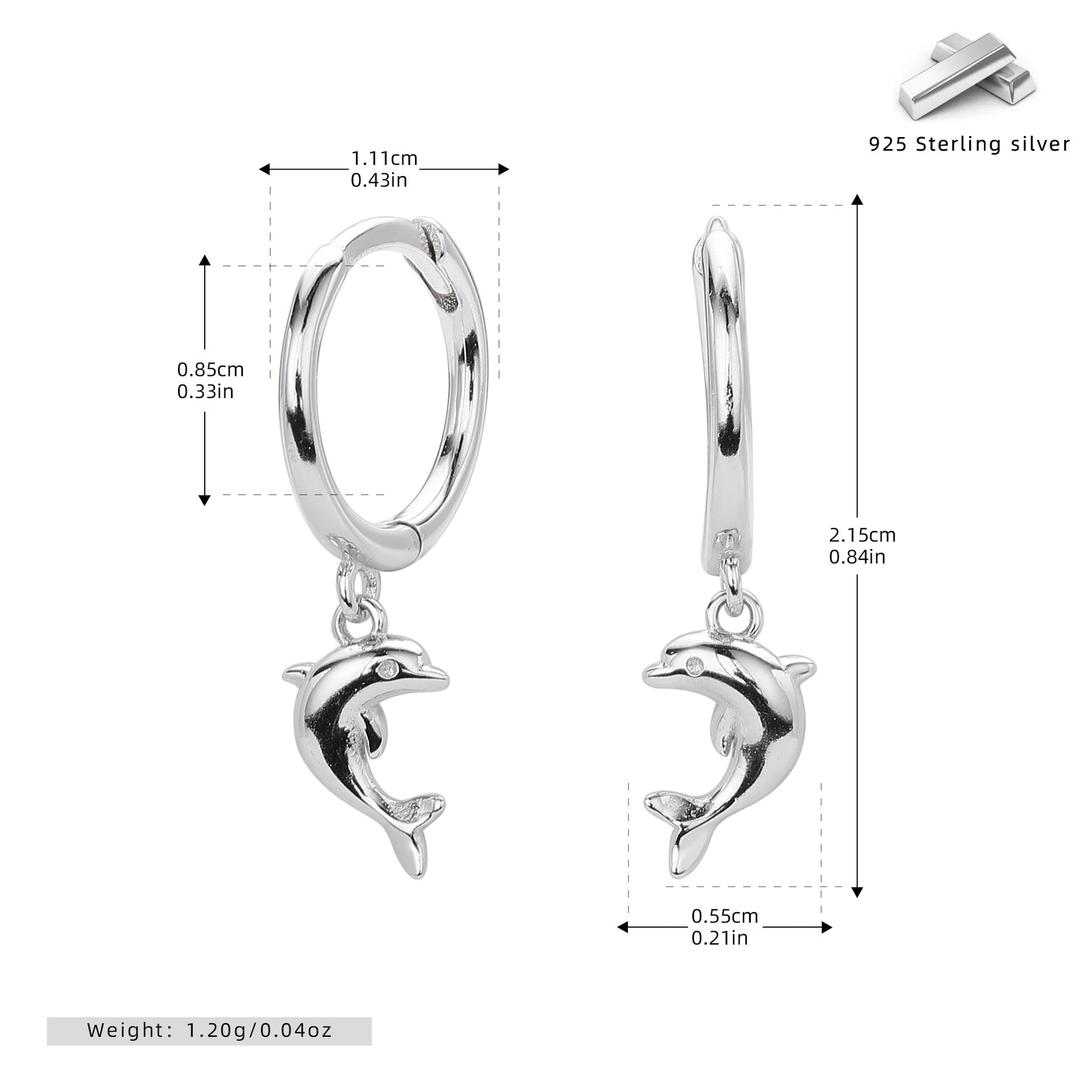 Damen Ohrhänger mit niedlichem Delfin-Anhänger aus hochwertigem 925 Sterling Silber Shop Nory
