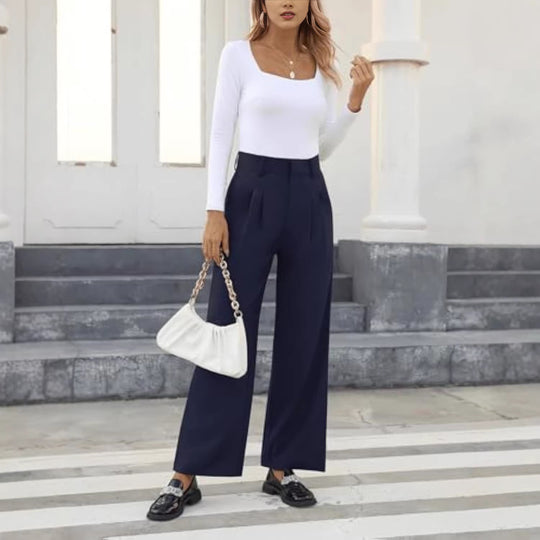 Damen Hochtaillierte Bundfalten-Hose im Palazzo-Stil mit weitem Bein Shop Nory