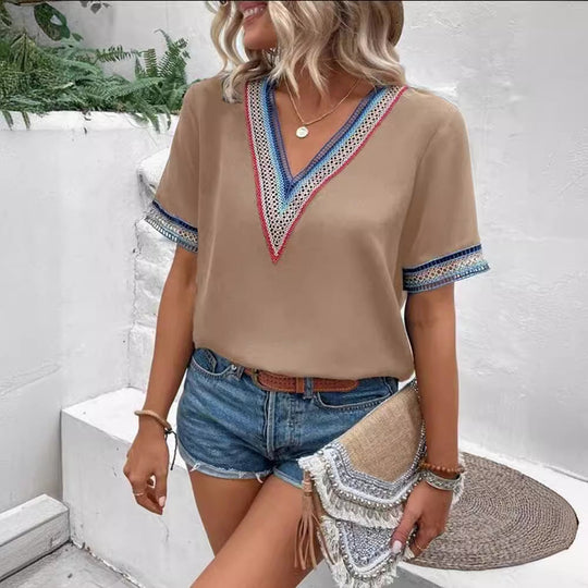 Damen modisches T-Shirt mit dekorativen Spitzen