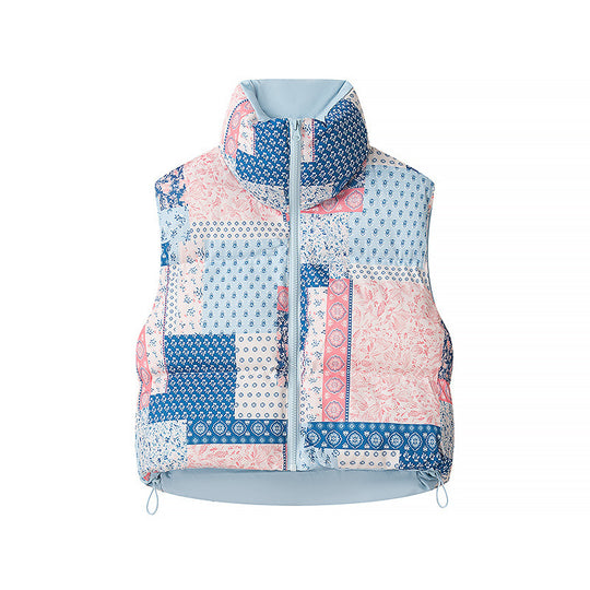 Damen Gesteppte Kurzweste mit Stehkragen, Patchwork-Bandana‑Print und Kordelzug Shop Nory