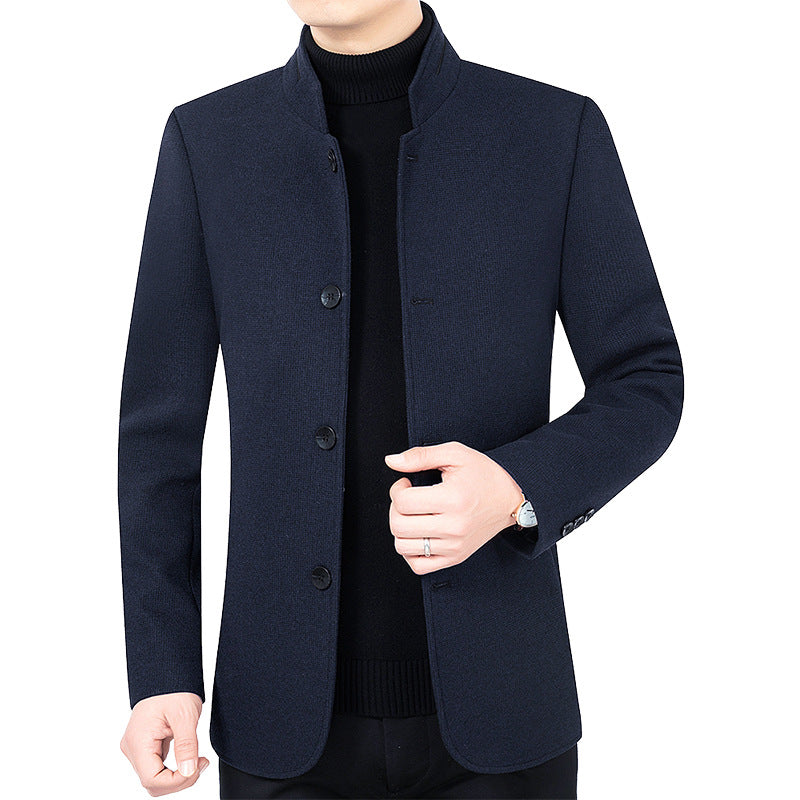Herren Moderner taillierter Mantel mit Stehkragen und Knopfleiste aus Wollmix Shop Nory