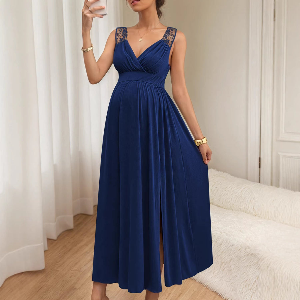 Damen Elegantes Maxikleid mit Spitzenakzenten und fließendem Rock Shopnory