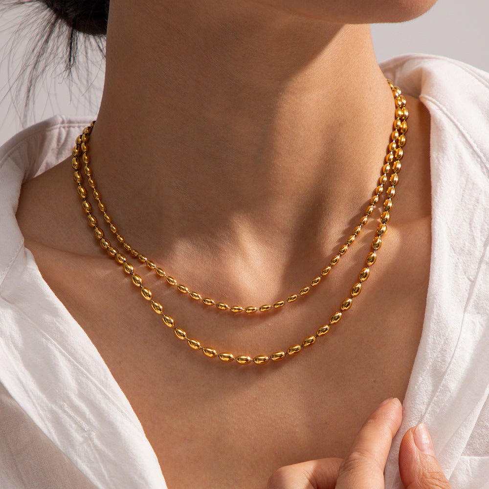 Damen Halskette mit eleganten, strukturierten Perlen aus hypoallergenem Edelstahl Shop Nory