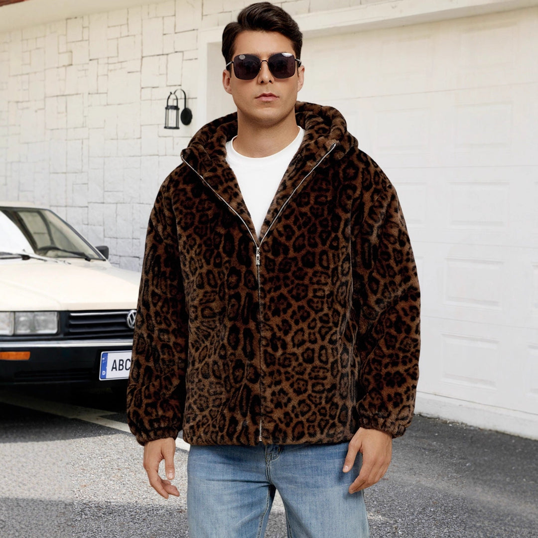 Herren Flauschige Kunstpelzjacke mit modischem Leopardenmuster