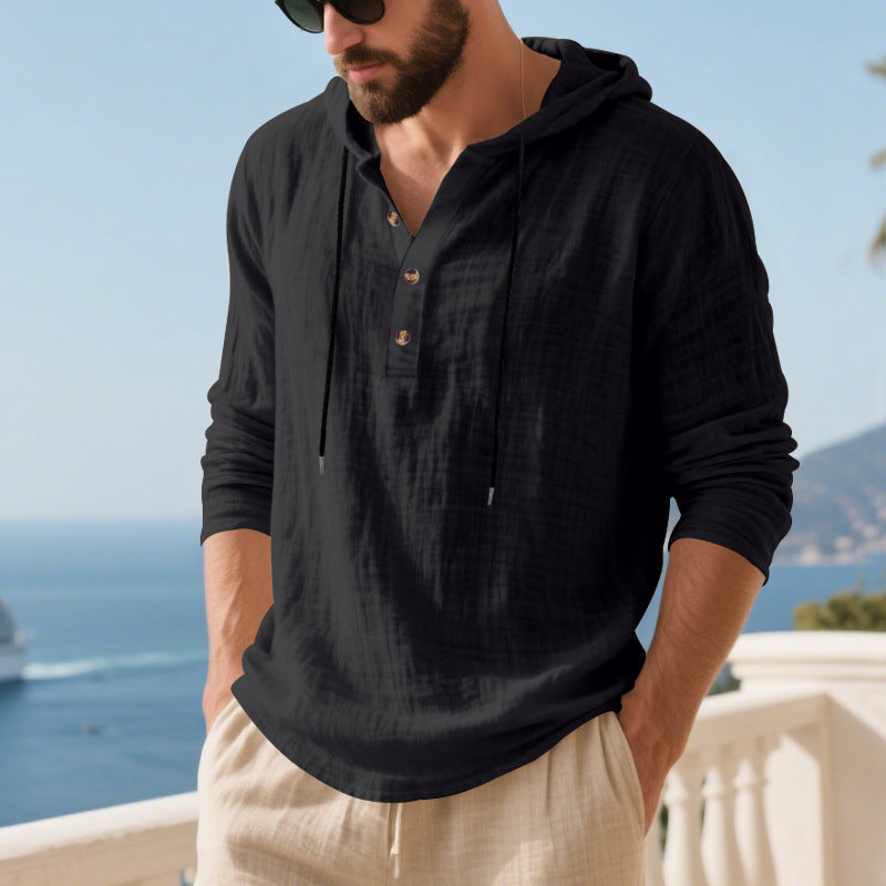Herren lässiges Kapuzenshirt aus weichem Baumwollmix mit Knopfleiste und praktischen Taschen