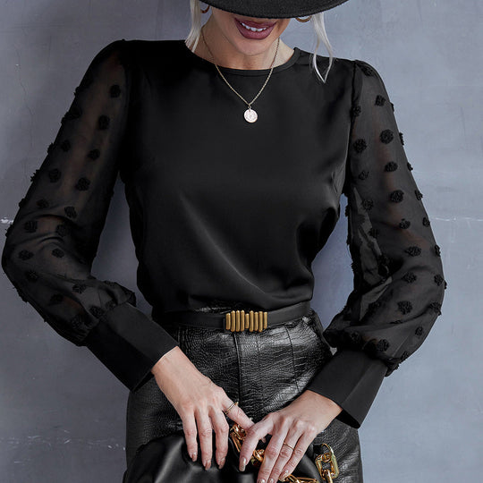 Damen Bluse mit transparenten Puffärmeln und Dekorativem Detail