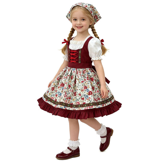 Damen nan traditionelles Kinderdirndl mit Schürze Haarband Spitzenbluse und Zierschnürung Shop Nory