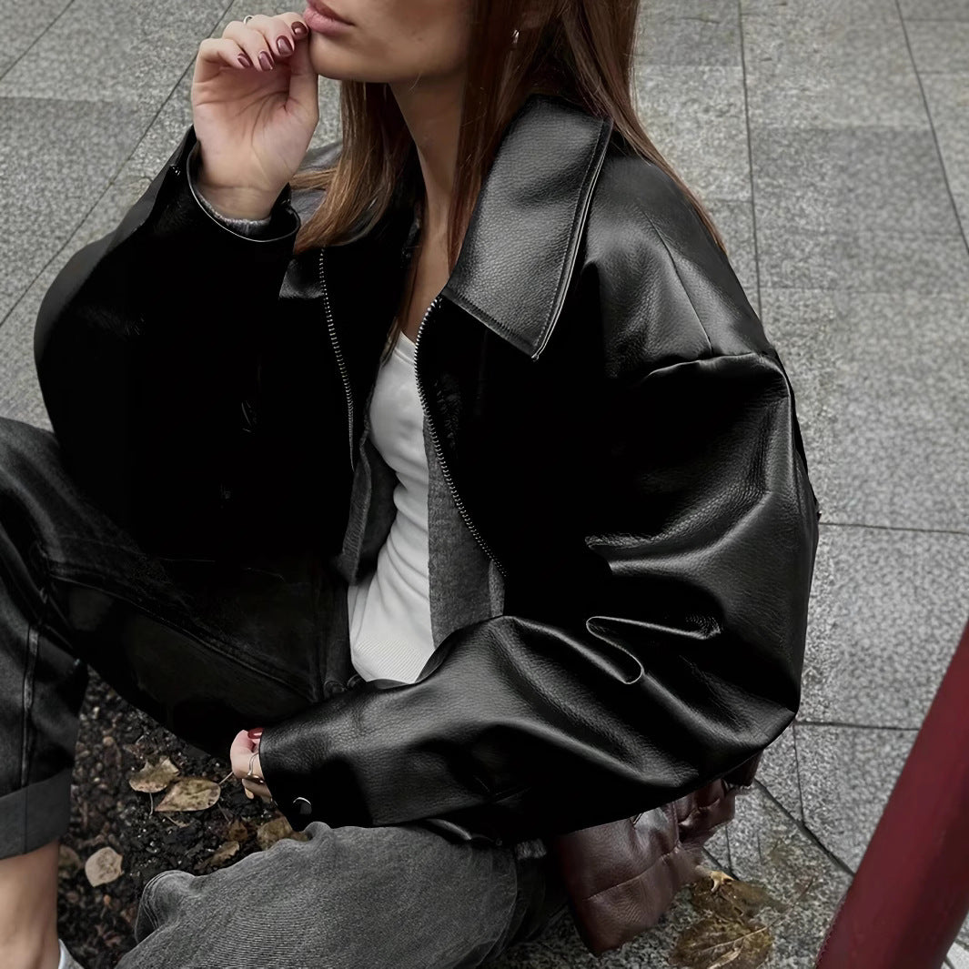 Damen Klassische Kunstlederjacke