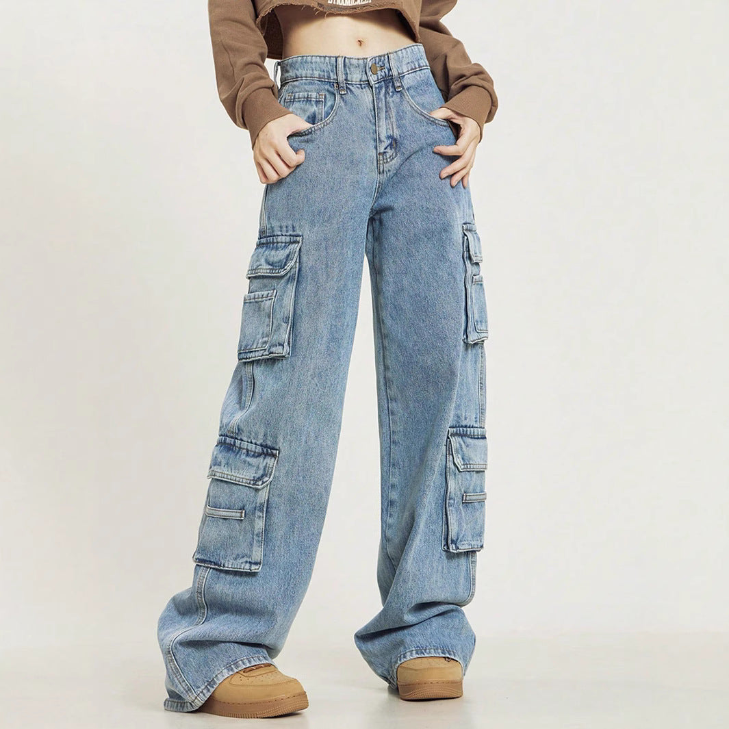 Damen Weite Cargo-Denim-Jeans mit mehreren Klapptaschen und relaxed Fit Shop Nory