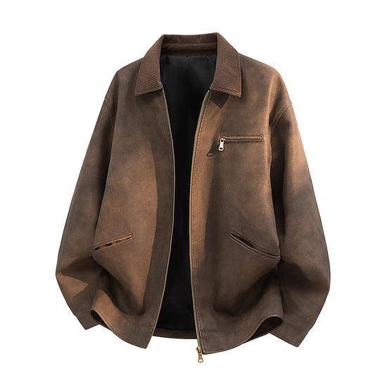Herren Lässige Kunstlederjacke mit breitem Kragen Shop Nory