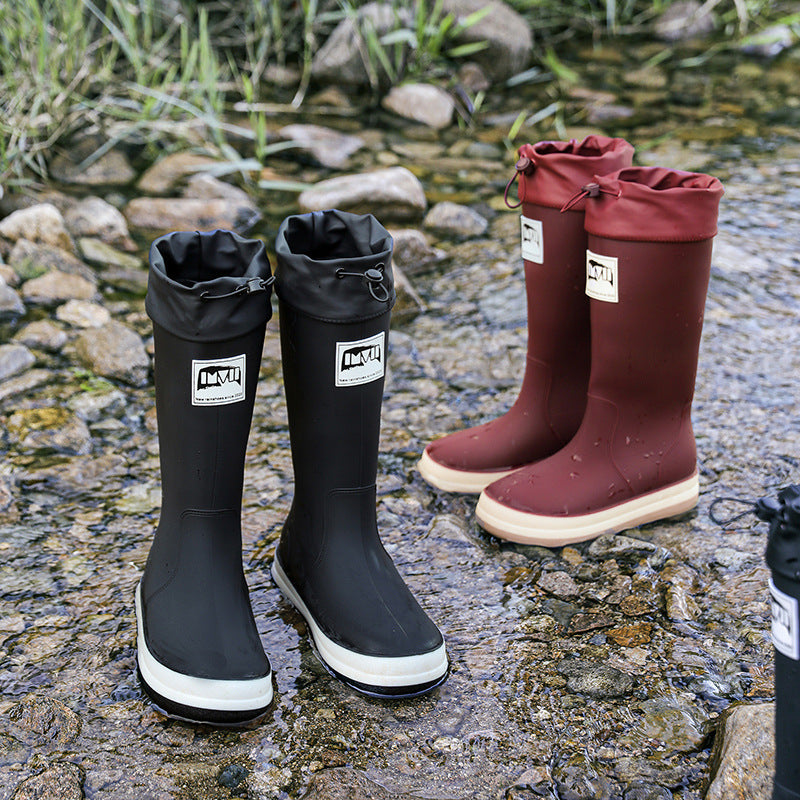 Damen kniehohe wasserdichte Gummistiefel mit verstellbarem Kordelabschluss Shop Nory