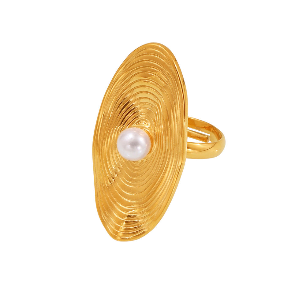 Damen stilvoller Ring mit Muschelabbildung und Perle Shop Nory