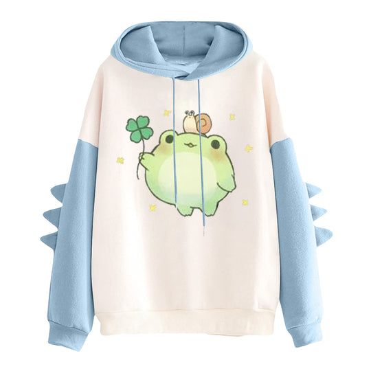 Damen nan Kapuzenpullover mit niedlichem Frosch-Motiv, Kängurutasche und volumigen Ärmelapplikationen Shop Nory