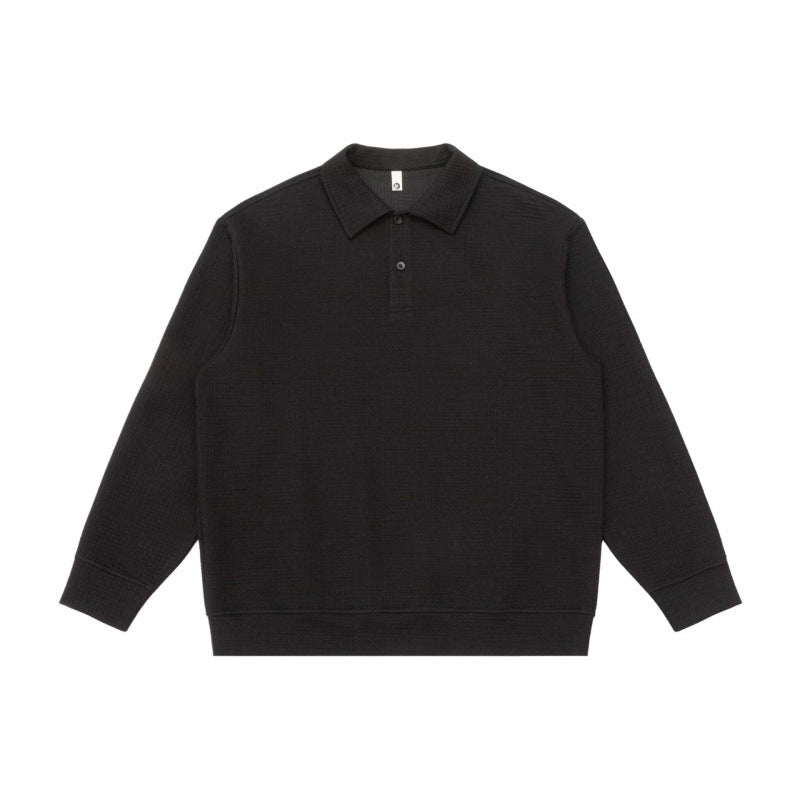 Unisex Langärmliger Strick-Poloshirt-Pullover mit Boxy‑Fit und Waffelstruktur Shop Nory