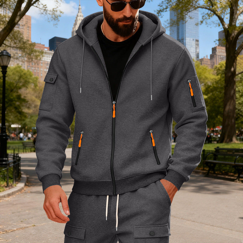 Herren sportlicher Kapuzenpullover mit modischen Schnellverschlüssen und praktischen Taschen