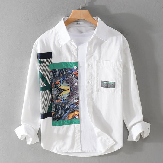 Herren Lässiges Hemd mit kunstvollen Print‑Paneelen und aufgesetzter Brusttasche Shop Nory
