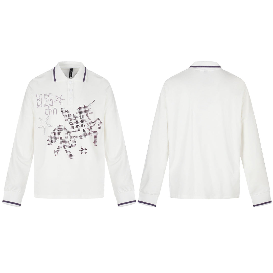 Damen Langarm-Poloshirt mit Strass-Applikation und kontrastierenden Bündchen Shop Nory