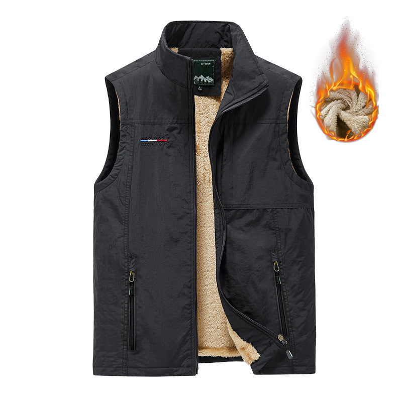 Herren isolierende Utility‑Weste mit Teddyfleece‑Innenfutter, Stehkragen und Reißverschlusstaschen Shop Nory