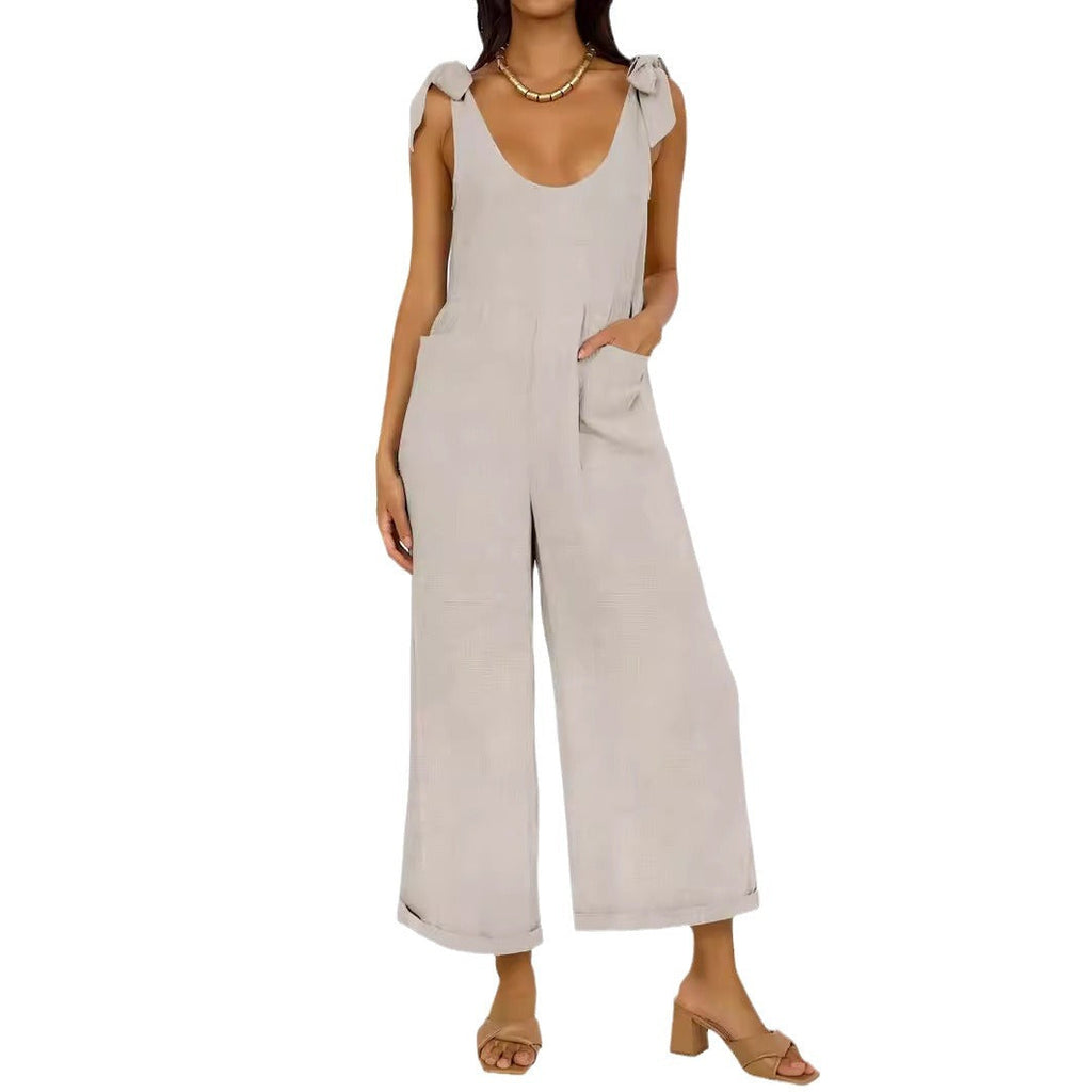 Damen Lässiger Jumpsuit mit verstellbaren Trägern und weitem Bein