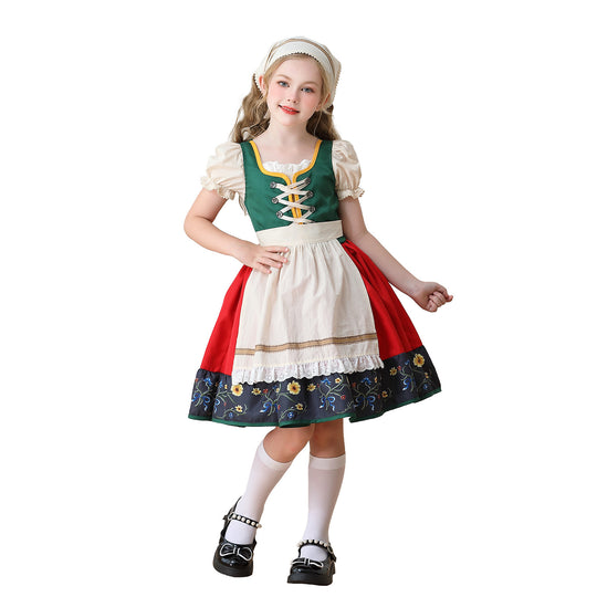 Damen nan traditionelles Kinderdirndl Kleid mit dekorativer Schnürung Schürze und Spitzenkopftuch Shop Nory