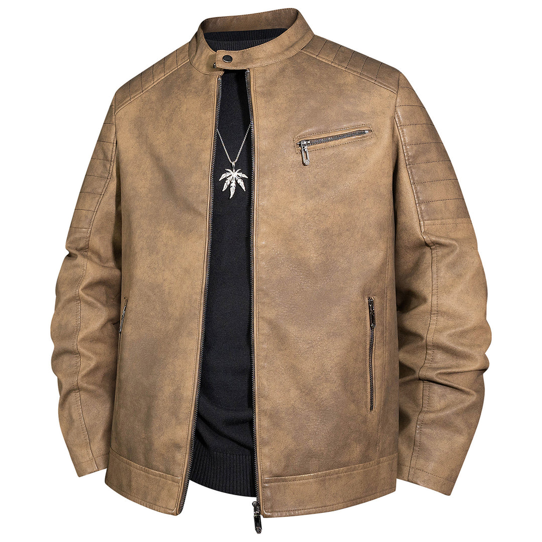 Herren Bikerjacke aus Kunstleder mit Stehkragen und gesteppter Schulter Shop Nory