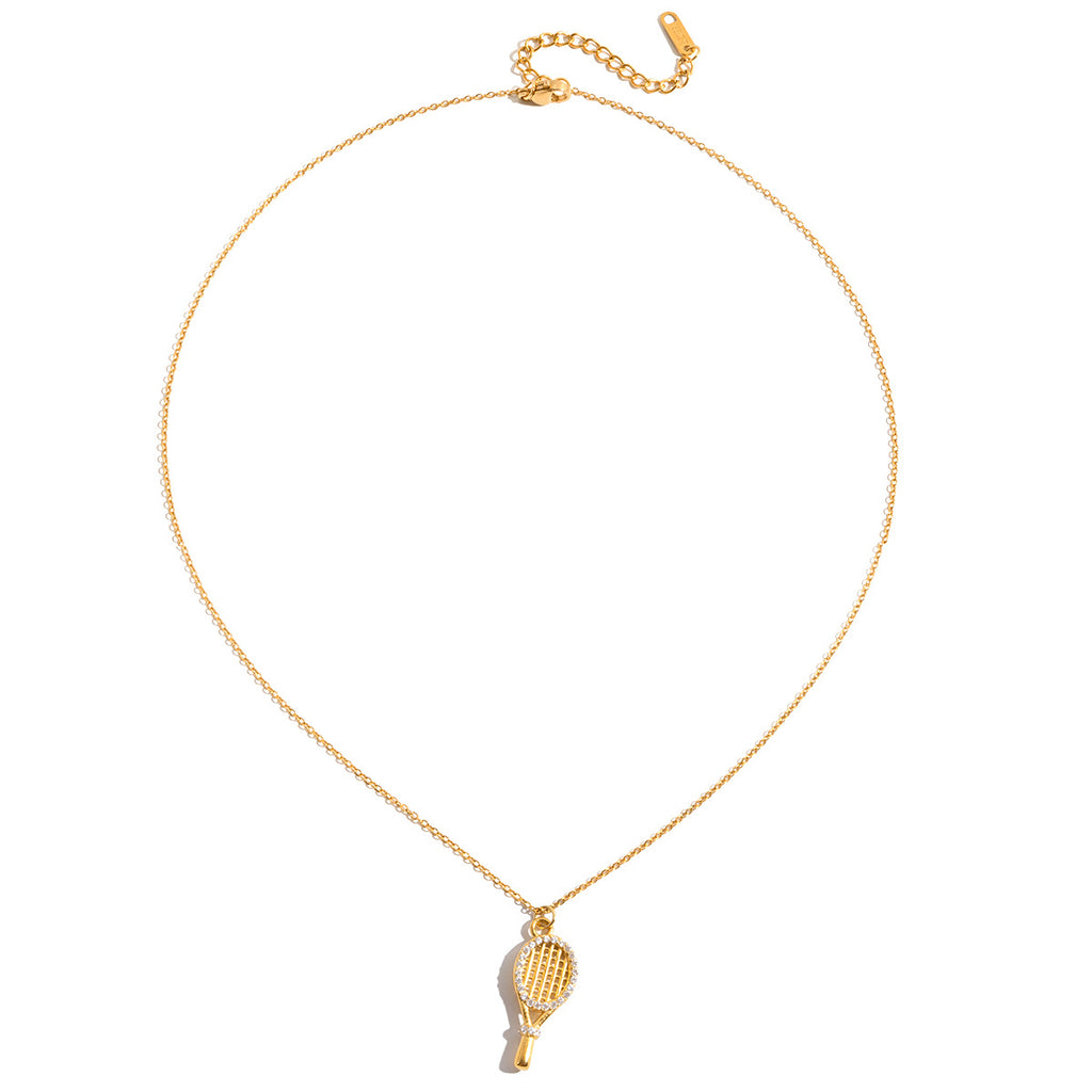 Damen Halskette mit Tennis-Schläger-Anhänger und funkelnden Kristall-Akzenten Shop Nory