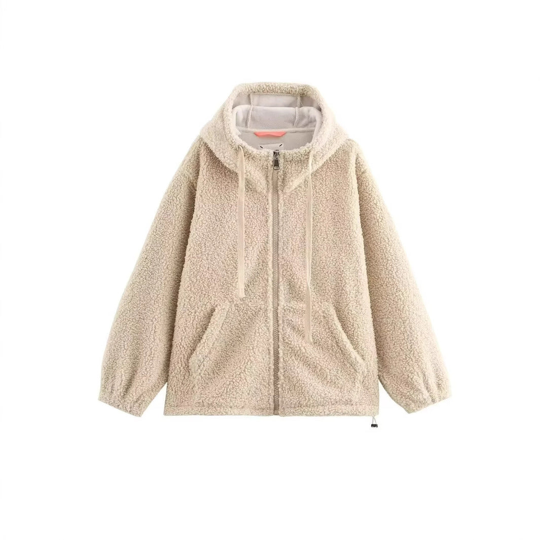 Damen Teddy-Fleece-Kapuzenjacke mit durchgehendem Reißverschluss und Kängurutaschen Shop Nory
