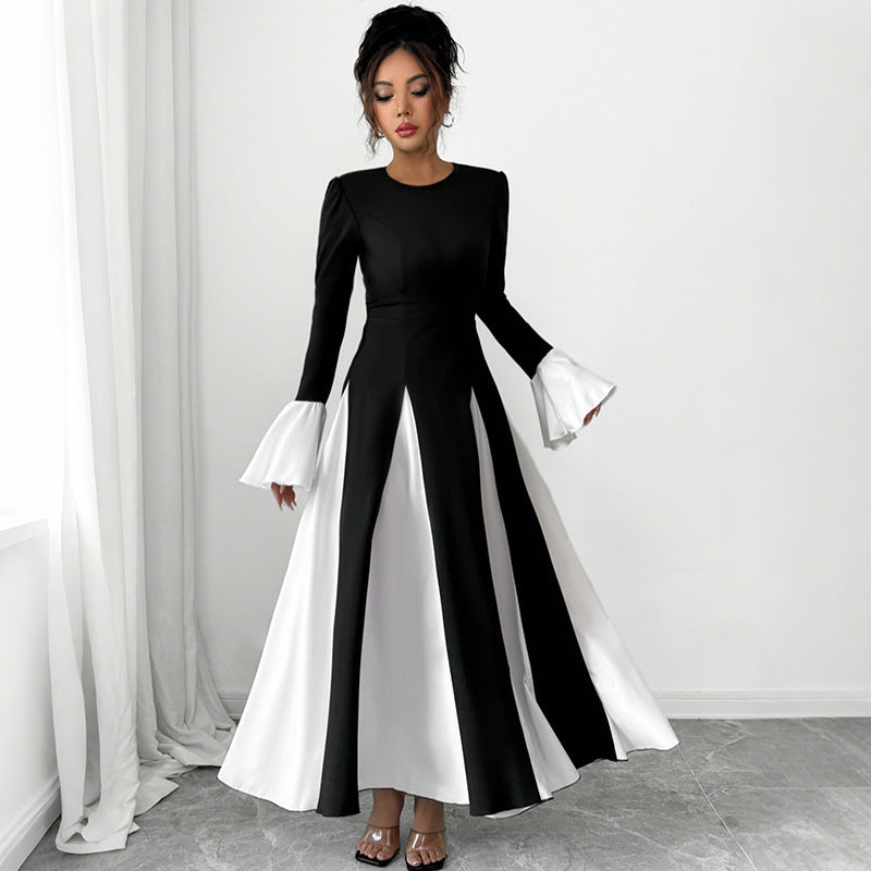 Damen Abendkleid mit tailliertem Corsagen-Oberteil, langen Ärmeln und kontrastierenden Volantmanschetten Shop Nory
