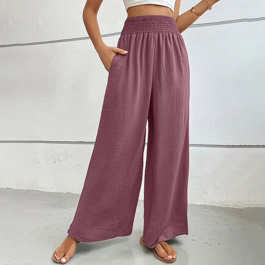 Damen Palazzo-Hose mit hohem, elastischem Rüschenbund und Eingrifftaschen Shop Nory