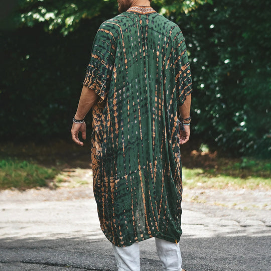 Herren Langer Batik-Kimono aus leichter Viskose mit Ornamentbesatz Shop Nory