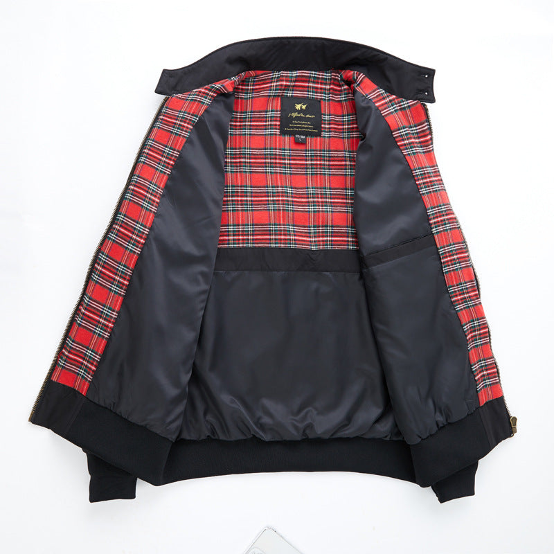 Herren Kurz geschnittene Harrington-Jacke mit Stehkragen, elastischen Bündchen und kariertem Innenfutter Shop Nory