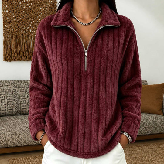 Damen Kuscheliger Plüsch-Halfzip-Pullover mit Stehkragen Shop Nory