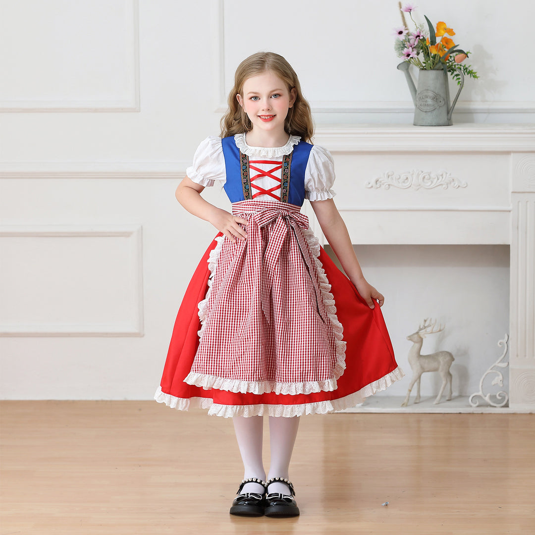 Damen nan traditionelles Kinder-Dirndl Kleid mit geraffter Schürze und Spitzenbesatz Shop Nory