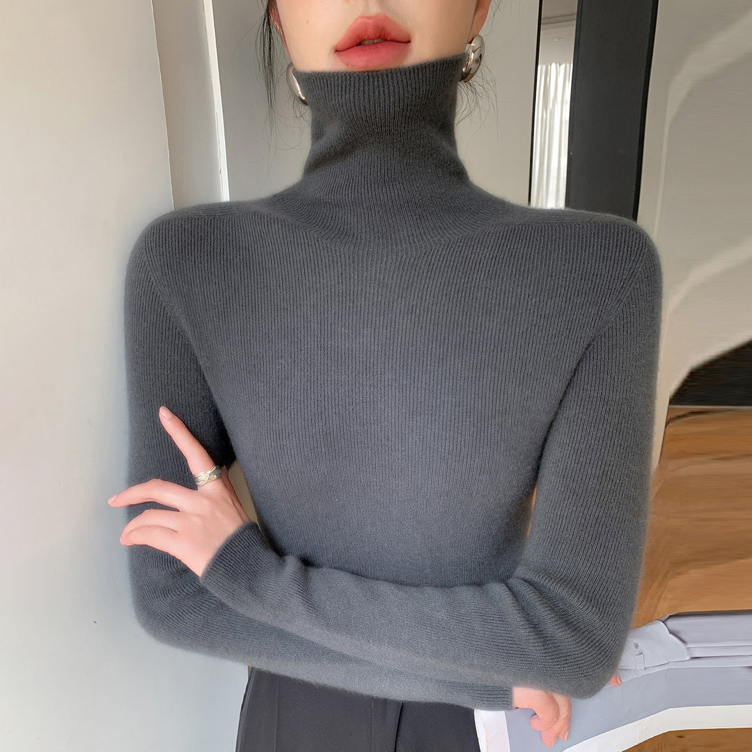 Damen Schlanker Feinstrickpullover mit hohem Rollkragen und feiner Rippstruktur Shop Nory
