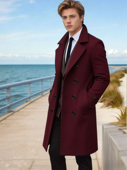 Herren Langer taillierter Wollmantel mit Reverskragen und Pattentaschen Shop Nory