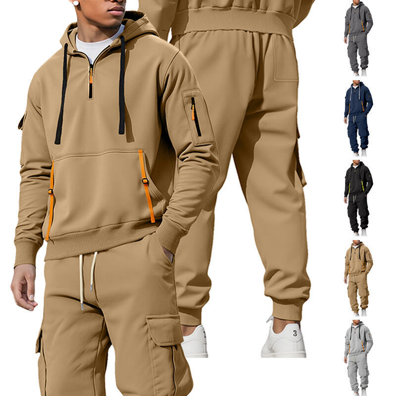 Herren Kapuzensweatshirt mit Utility-Taschen, Halbzip und kontrastierenden Reißverschlüssen Shop Nory