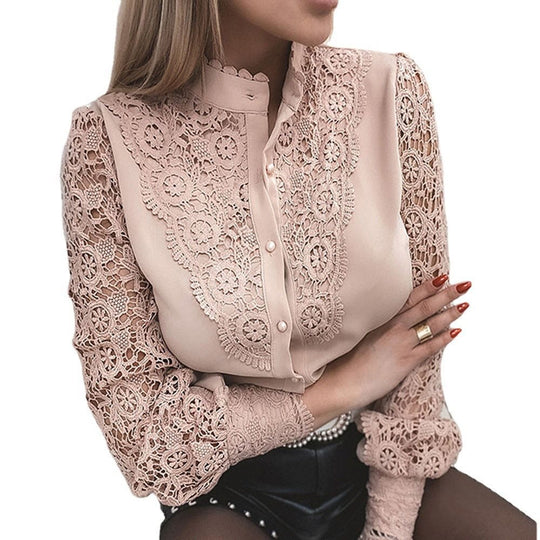 Damen Elegante Hemdbluse mit Spitzeneinsätzen, klassischem Kragen und Manschetten Shop Nory