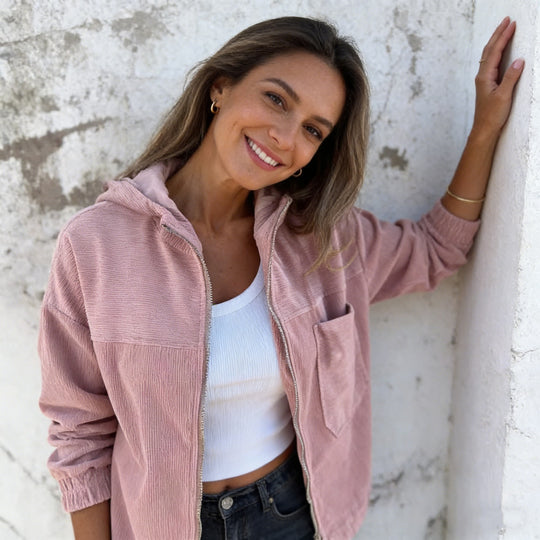 Damen nan Feincord-Übergangsjacke mit Kapuze, Reißverschluss, elastischen Bündchen und seitlichen Eingrifftaschen Shop Nory