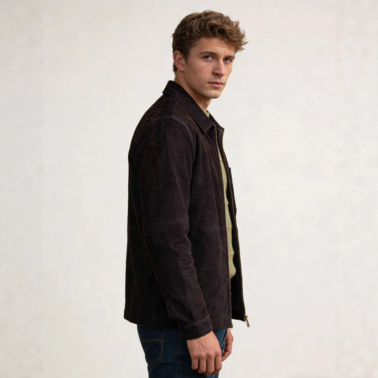 Herren Velourslederjacke mit Reißverschluss und Hemdkragen Shop Nory