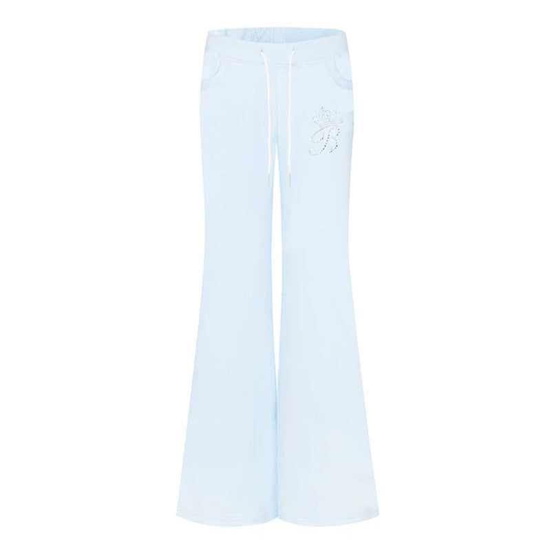 Damen Ausgestellte Loungehose mit hohem Komfortbund, Kordelzug und Strass‑Logo Shop Nory