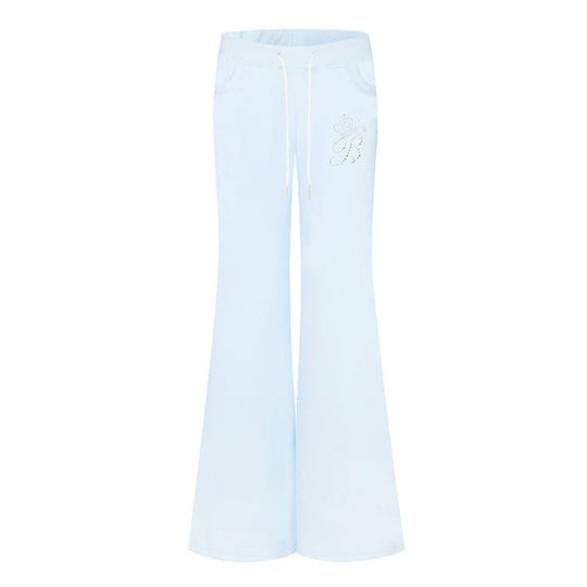 Damen Ausgestellte Loungehose mit hohem Komfortbund, Kordelzug und Strass‑Logo Shop Nory